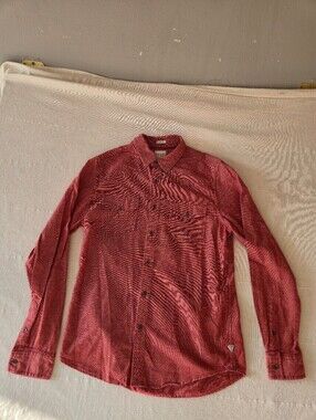 Guess Slim Fit Red Button-Up Long Sleeve Shirt Size Small